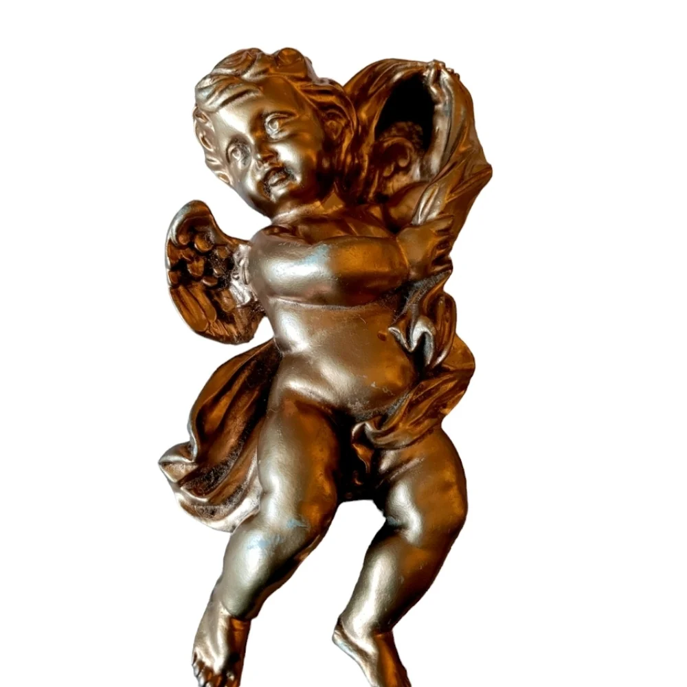 Vintage Solid Resin Cherub Angel Antique Finish Gold Wall Hanging 9